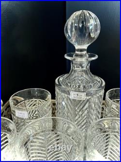 Set Ralph Lauren Crystal Herringbone Decanter, Six Old Fashioned Tumblers & Tray