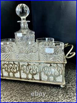 Set Ralph Lauren Crystal Herringbone Decanter, Six Old Fashioned Tumblers & Tray