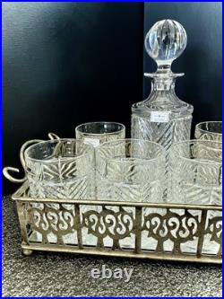 Set Ralph Lauren Crystal Herringbone Decanter, Six Old Fashioned Tumblers & Tray