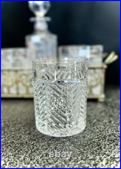 Set Ralph Lauren Crystal Herringbone Decanter, Six Old Fashioned Tumblers & Tray