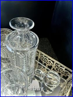 Set Ralph Lauren Crystal Herringbone Decanter, Six Old Fashioned Tumblers & Tray