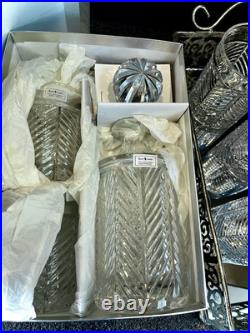 Set Ralph Lauren Crystal Herringbone Decanter, Six Old Fashioned Tumblers & Tray