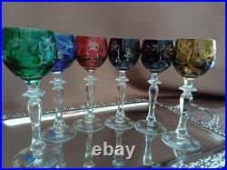 Set for 6 Vintage Multicolor Cut to Clear Crystal Liquer Glasses