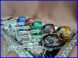 Set for 6 Vintage Multicolor Cut to Clear Crystal Liquer Glasses