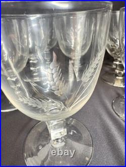 Set of 11 Vintage Reizart Crystal Water Glasses Cube Stem Etched Wheat Pattern