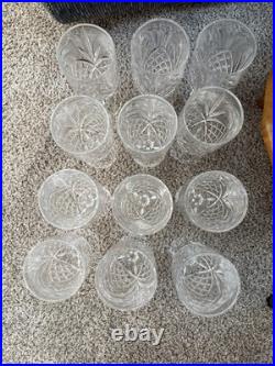 Set of 12 Lismore Style Cut Crystal Wine Goblets 8 Point 5 Inches Tall Unmarked