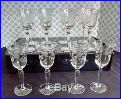 Set of 12 Optic Gray Cut Floral Crystal Dessert Wine Glasses Vintage 1950s/60s