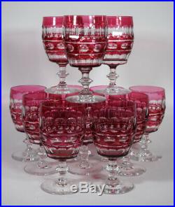 Set of 12 Val St Lambert Cranberry Cut to Clear Water Goblets, Circa 1920