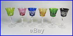 Set of 12 Vintage Cut Crystal Cordial Glasses Six Colors