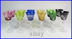 Set of 12 Vintage Cut Crystal Cordial Glasses Six Colors