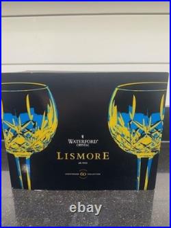 Set of 2 Anniversary Waterford Crystal Lismore Balloon Wine Glasses NIB Mint