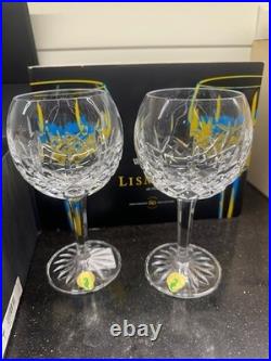 Set of 2 Anniversary Waterford Crystal Lismore Balloon Wine Glasses NIB Mint