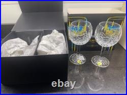 Set of 2 Anniversary Waterford Crystal Lismore Balloon Wine Glasses NIB Mint