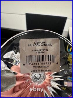 Set of 2 Anniversary Waterford Crystal Lismore Balloon Wine Glasses NIB Mint