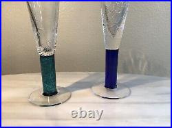 Set of 2 Artisan Signed Union Street Tortuga Crystal Champagne Flutes Glasses