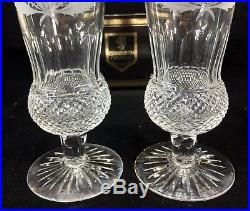 Set of 2 Edinburgh Crystal Tall Champagne Glasses / Flutes, Thistle 6-3/4 Mint