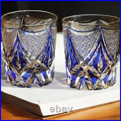 Set of 2 Edo Kiriko Whiskey Glasses 8.5oz Hand Cut Crystal Japanese Tumblers