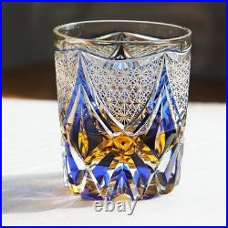 Set of 2 Edo Kiriko Whiskey Glasses 8.5oz Hand Cut Crystal Japanese Tumblers