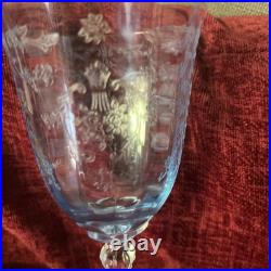 Set of 2 Fostoria Navarre Blue Crystal Water Goblet 7 5/8 Wine Glasses Etched Set of 2 Fostoria Navarre Blue Crystal Water Goblet 7 5/8 Wine Glasses Etched