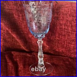 Set of 2 Fostoria Navarre Blue Crystal Water Goblet 7 5/8 Wine Glasses Etched Set of 2 Fostoria Navarre Blue Crystal Water Goblet 7 5/8 Wine Glasses Etched