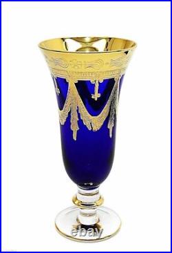 Set of 2 Interglass Italy Crystal Glasses Cobalt Blue Italian Champagne Flutes