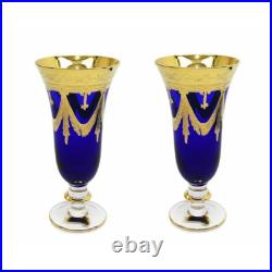 Set of 2 Interglass Italy Crystal Glasses Cobalt Blue Italian Champagne Flutes