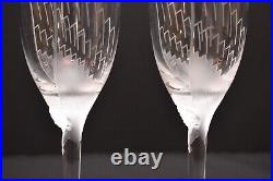 Set of 2 LALIQUE CRYSTAL ANGEL Frosted Crystal Champagne Flutes Signed Glasses