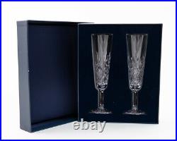 Set of 2 Tiffany & Co'Sybil' Pattern Cut Crystal Champagne Flute Glasses in Box