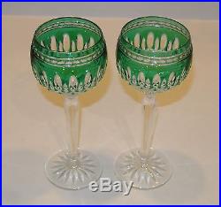 Set of 2 Waterford Crystal Clarendon Emerald Green Wine Hocks Goblets
