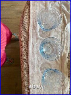 Set of 3 Fostoria Navarre Blue Crystal Water Goblet 7 5/8 Wine Glasses Etched