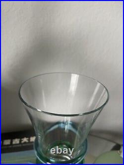 Set of 3 Miller Rogaska Crystal Glasses & Carafe Applied Blue and Green Spirals
