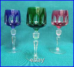 Set of 3 Nachtmann Antika wine glasses in different colors overlay crystal Set of 3 Nachtmann Antika wine glasses in different colors overlay crystal