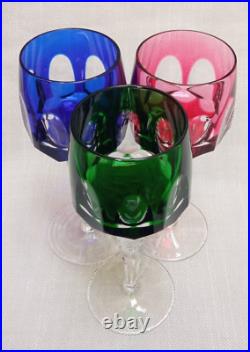 Set of 3 Nachtmann Antika wine glasses in different colors overlay crystal Set of 3 Nachtmann Antika wine glasses in different colors overlay crystal