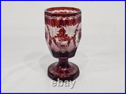 Set of 3 Vintage Crystal Ruby Red Cut to Clear Cups Czech Bohemian Glassware