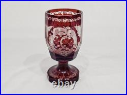Set of 3 Vintage Crystal Ruby Red Cut to Clear Cups Czech Bohemian Glassware