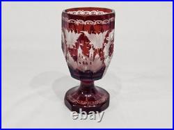 Set of 3 Vintage Crystal Ruby Red Cut to Clear Cups Czech Bohemian Glassware