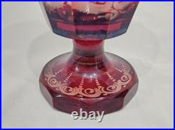 Set of 3 Vintage Crystal Ruby Red Cut to Clear Cups Czech Bohemian Glassware