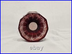 Set of 3 Vintage Crystal Ruby Red Cut to Clear Cups Czech Bohemian Glassware