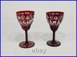 Set of 3 Vintage Crystal Ruby Red Cut to Clear Cups Czech Bohemian Glassware
