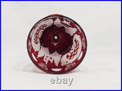 Set of 3 Vintage Crystal Ruby Red Cut to Clear Cups Czech Bohemian Glassware