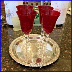 Set of 4 10Handblown Clear Stacked Ball Stem Ruby Red Wine Goblets