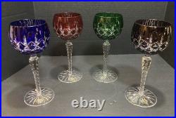 Set of (4) AJKA Crystal Cut to Clear ARABELLA Stemmed Wine Glasses in Box Vntg