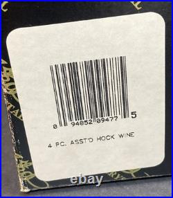 Set of (4) AJKA Crystal Cut to Clear ARABELLA Stemmed Wine Glasses in Box Vntg