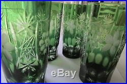 Set of 4 AJKA of Hungary Mouth Blown, Crystal Cut Clear glasses Marsala green