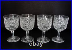 Set of 4 Antique Cut Glass Crystal Goblets Wine Glasses Hobstars Fans
