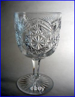 Set of 4 Antique Cut Glass Crystal Goblets Wine Glasses Hobstars Fans