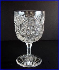 Set of 4 Antique Cut Glass Crystal Goblets Wine Glasses Hobstars Fans
