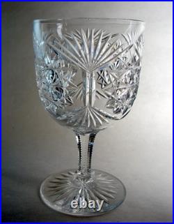 Set of 4 Antique Cut Glass Crystal Goblets Wine Glasses Hobstars Fans