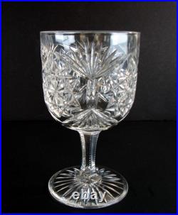 Set of 4 Antique Cut Glass Crystal Goblets Wine Glasses Hobstars Fans
