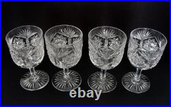 Set of 4 Antique Cut Glass Crystal Goblets Wine Glasses Hobstars Fans